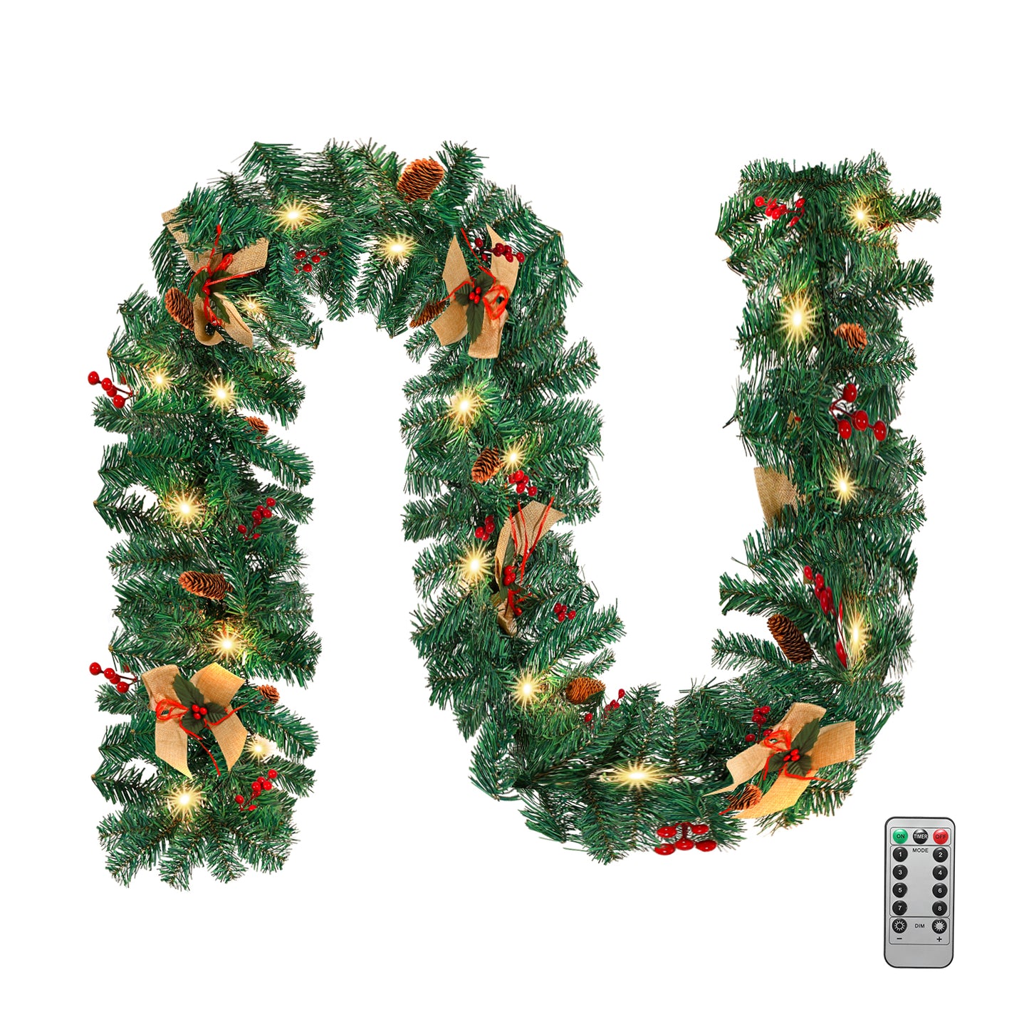 5m Christmas garland with lighting, fir garland artificial 100 LED warm white, IP44 Christmas wreath, garland Christmas decoration for Christmas